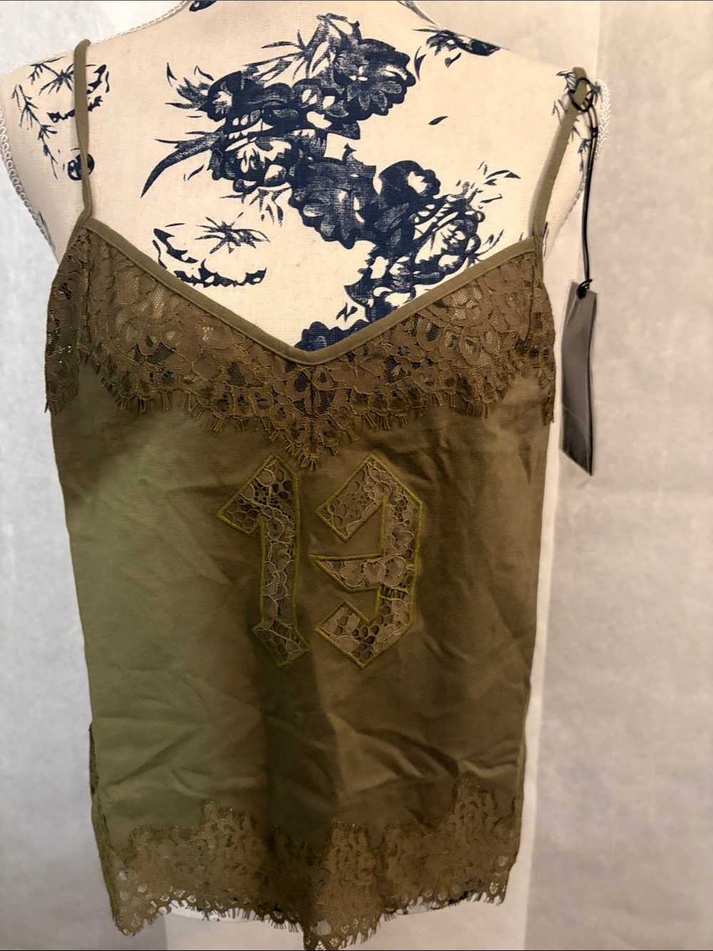 Puma Olive Green Lace Trim Slip Chemise